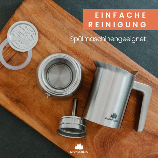 Espressokocher Induktion Edelstahl – 6 Tassen (300ml) mit Reduziersieb – Bild 3